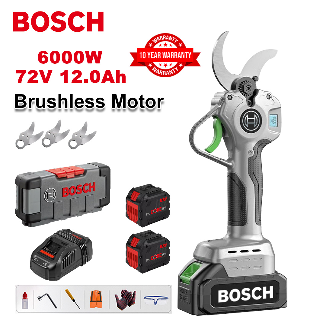 6000W brushless lithium battery pruning shears + 78V12Ah battery*2+sk9 alloy blade*3+charger+LED power display+tool box+lubricating oil+goggles+10-year warranty