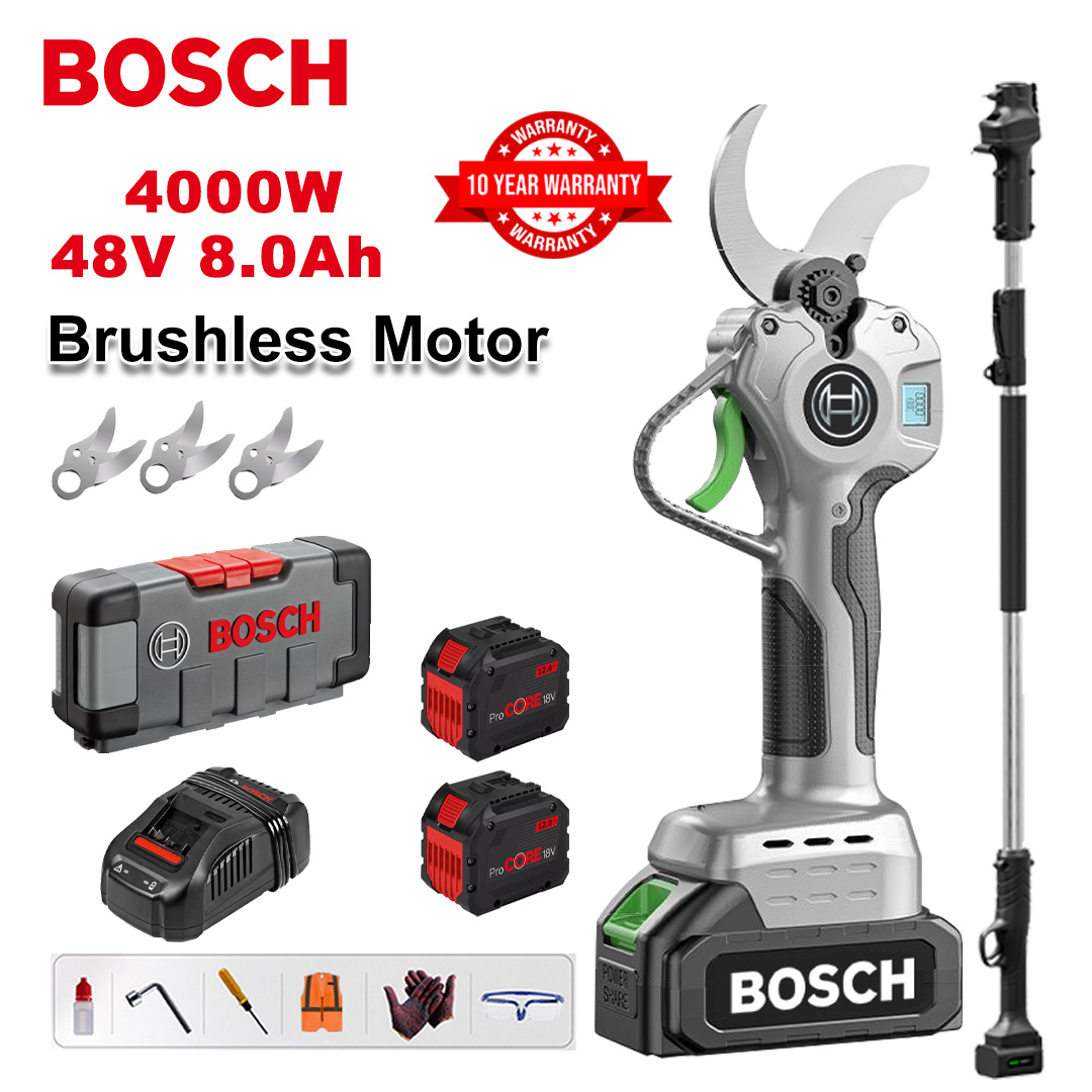 [Extension rod 1.5~5m] 4000W brushless lithium battery pruning shears + 48V8Ah battery * 2 + sk9 alloy blade * 3 + charger + LED power display + tool box + lubricating oil + goggles + 10-year warranty